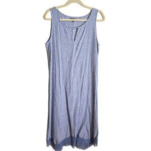 For Cynthia Blue Pin Striped Linen Blend Sheath Maxi Dress Size M